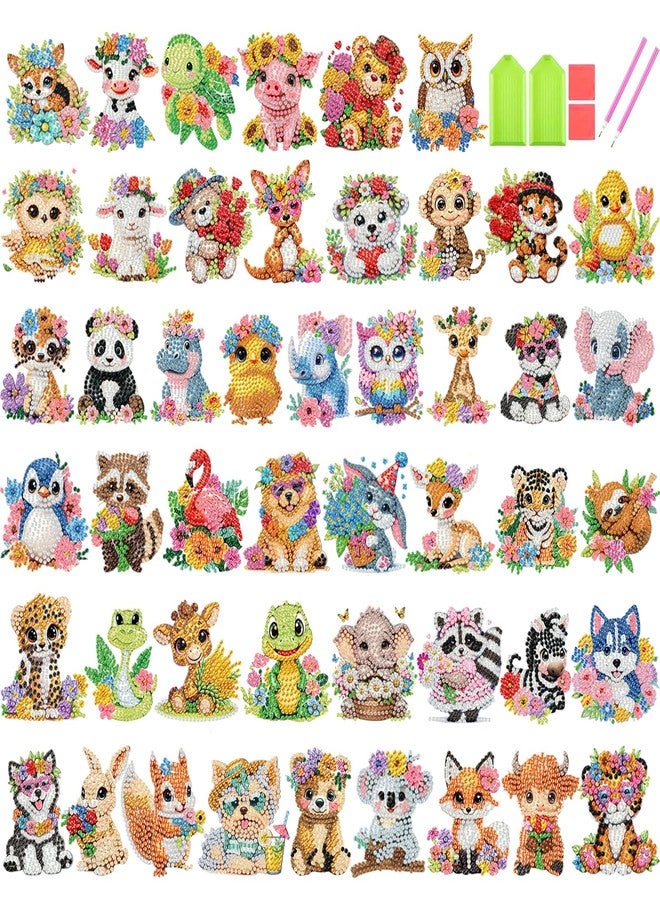 xackcme 48 Pcs Diamond Art Painting Sticker Kits for Kids, Animal Diamond Gem Stickers Kit, 5D Animals Gem Art Stickers Mosaic for Kids Gift for Boys Girls 4-8-10-12 Years Old - Image 1